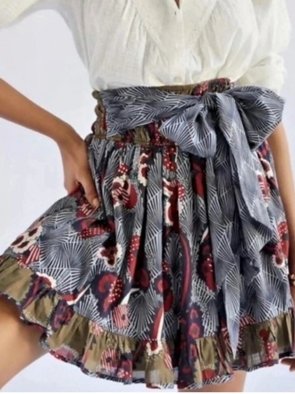 Let Me Be by Anthropologie Floral Ruffle Mini Skirt | Size Large